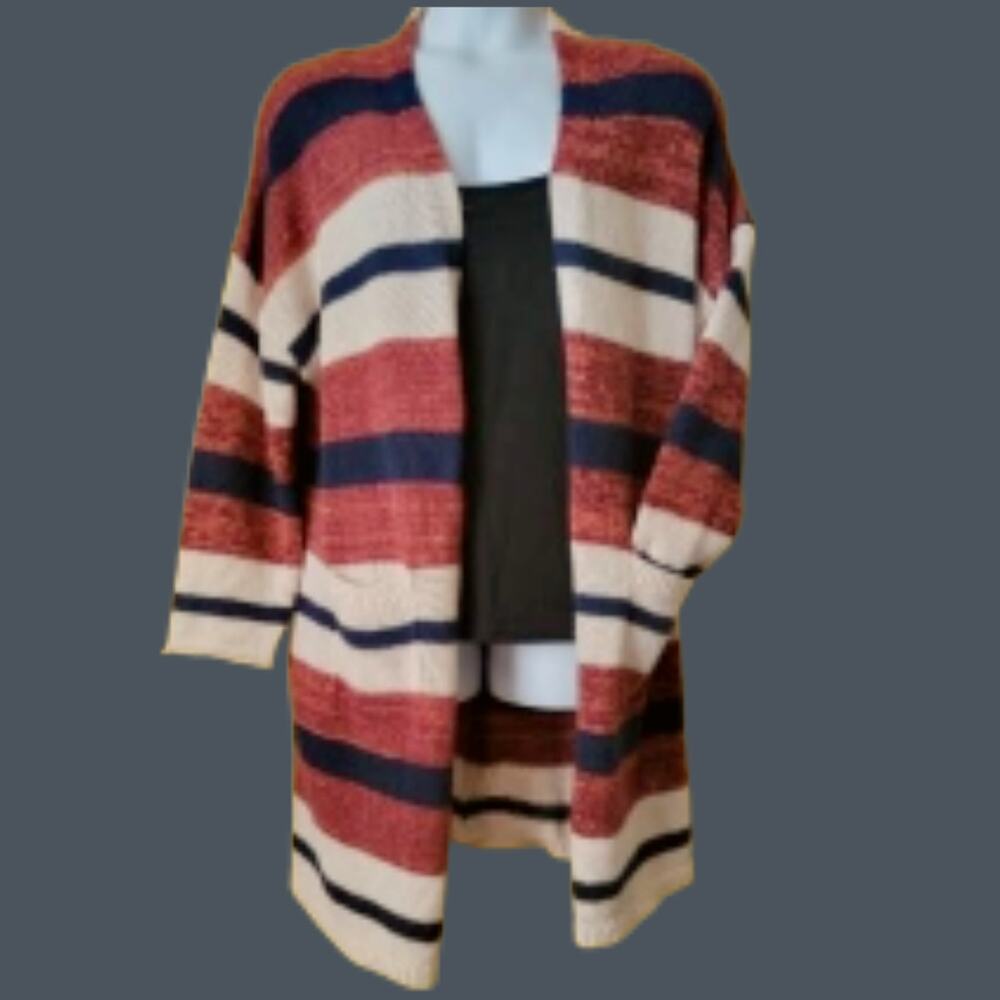 Knox Rose Striped Cardigan Duster Sweater Size XL